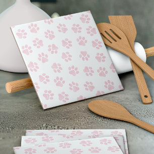 Doodle Paws, Dog Paws, Baby Pink Paws Tile