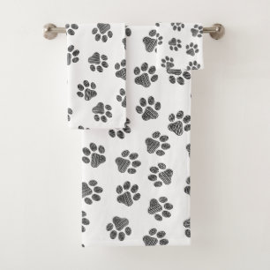 Doodle Paws, Dog Paws, Black Paws Bath Towel Set