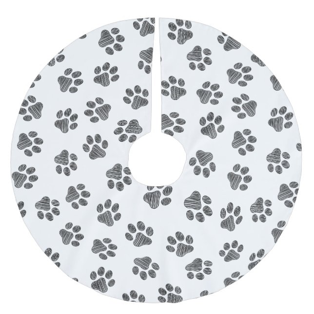 Doodle Paws, Dog Paws, Black Paws Brushed Polyester Tree Skirt (Front)