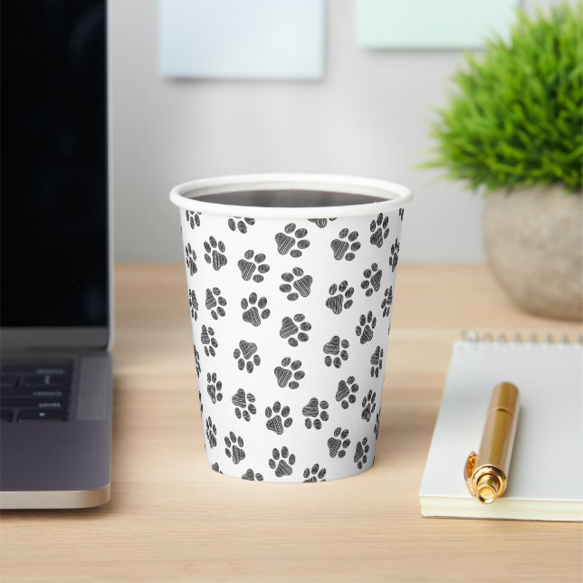 Doodle Paws, Dog Paws, Black Paws Paper Cups (Insitu)