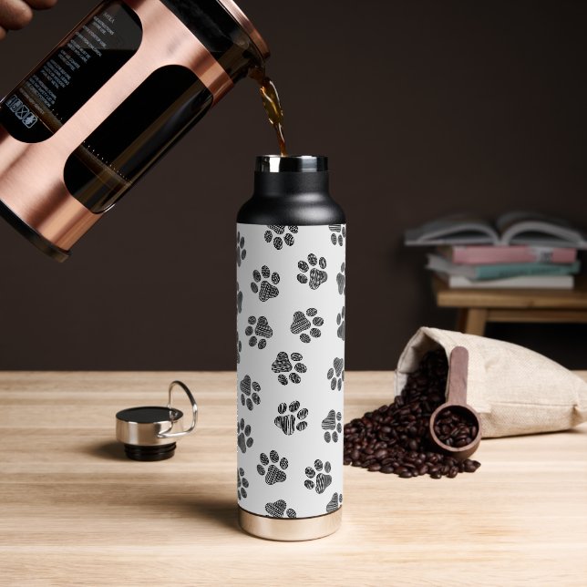 Doodle Paws, Dog Paws, Black Paws Water Bottle (Coffee)