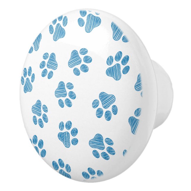Doodle Paws, Dog Paws, Blue Paws Ceramic Knob (Right)