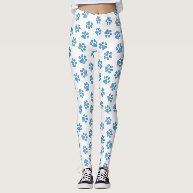 Doodle Paws, Dog Paws, Blue Paws Leggings (Front)