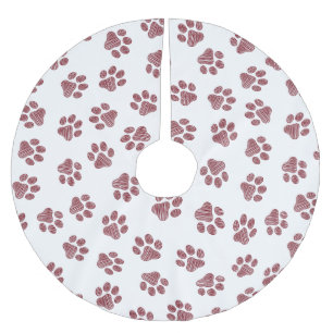 Doodle Paws, Dog Paws, Burgundy Paws Brushed Polyester Tree Skirt