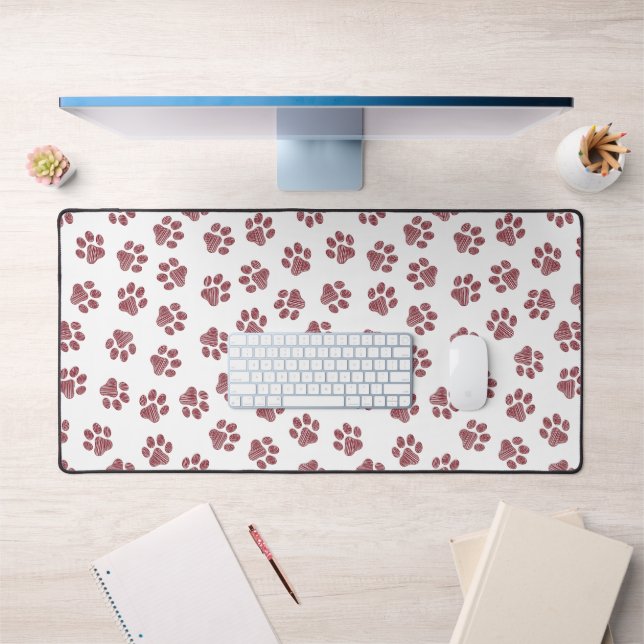 Doodle Paws, Dog Paws, Burgundy Paws Desk Mat (Office 1)