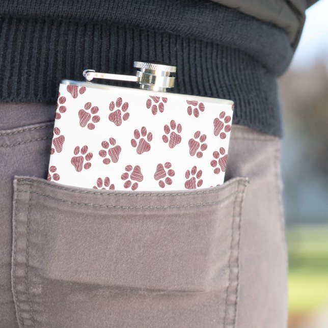 Doodle Paws, Dog Paws, Burgundy Paws Hip Flask (In Situ)