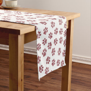 Doodle Paws, Dog Paws, Burgundy Paws Short Table Runner