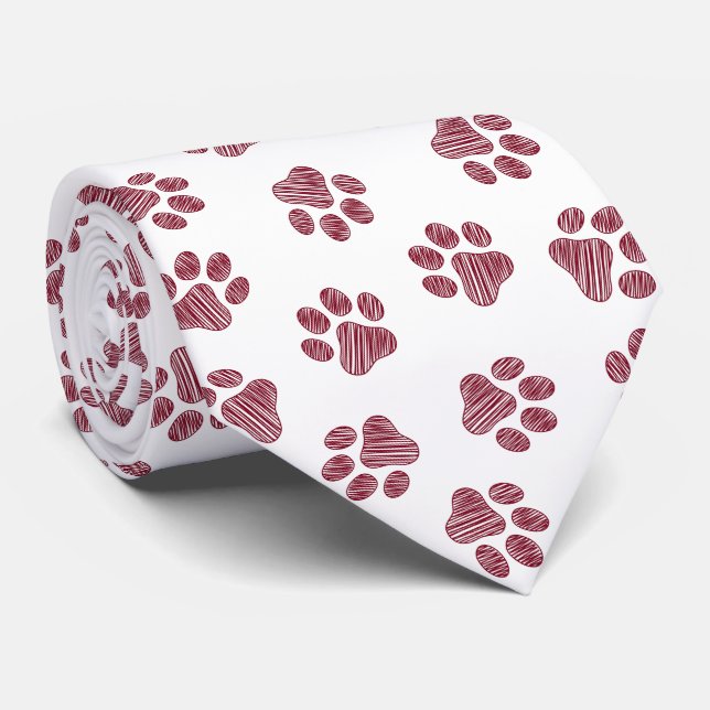 Doodle Paws, Dog Paws, Burgundy Paws Tie (Rolled)
