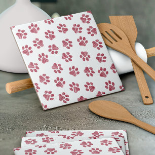 Doodle Paws, Dog Paws, Burgundy Paws Tile