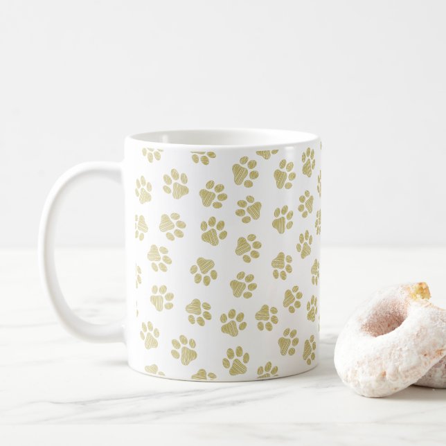 Doodle Paws, Dog Paws, Gold Paws Coffee Mug (With Donut)