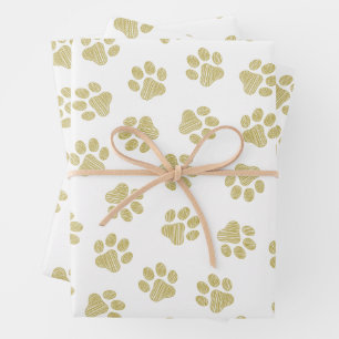 Doodle Paws, Dog Paws, Gold Paws Wrapping Paper Sheet