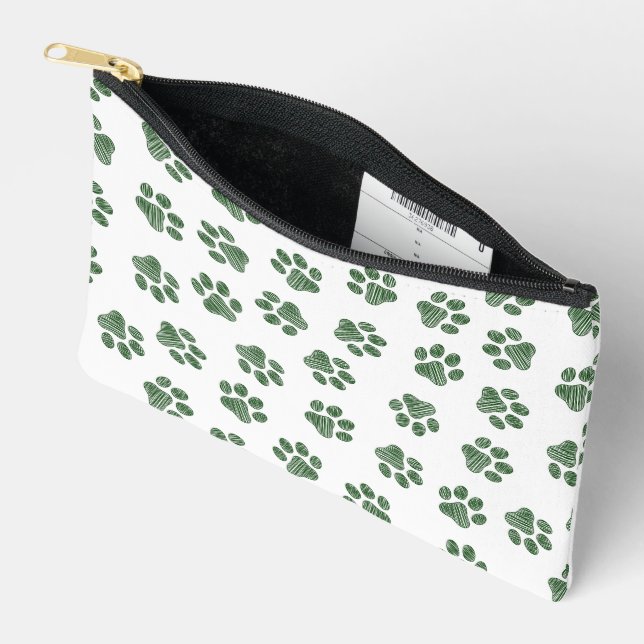 Doodle Paws, Dog Paws, Green Paws Accessory Pouch (Open)