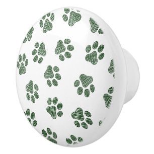 Doodle Paws, Dog Paws, Green Paws Ceramic Knob