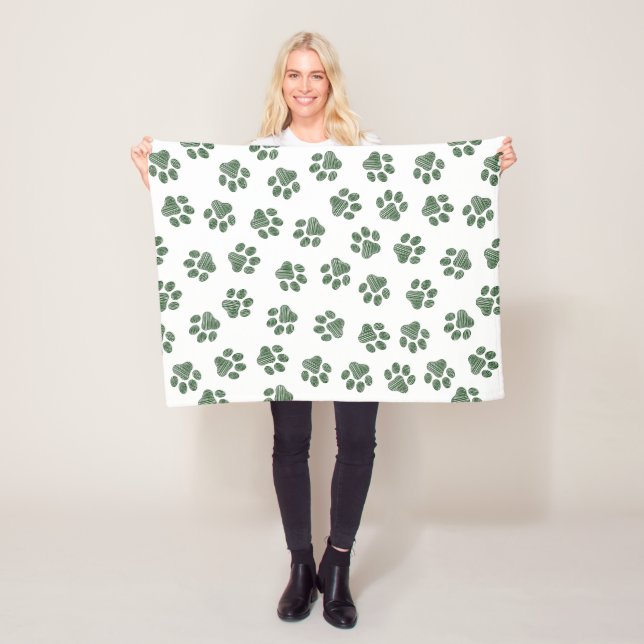 Doodle Paws, Dog Paws, Green Paws Fleece Blanket (In Situ)