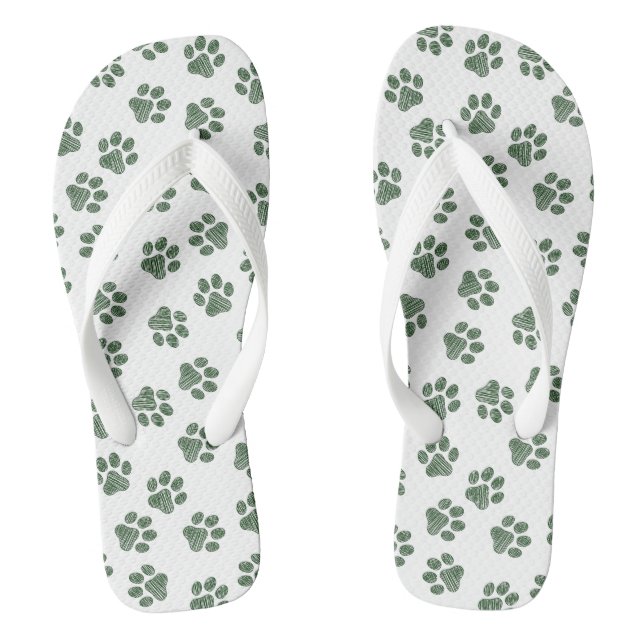Doodle Paws, Dog Paws, Green Paws Flip Flops (Footbed)