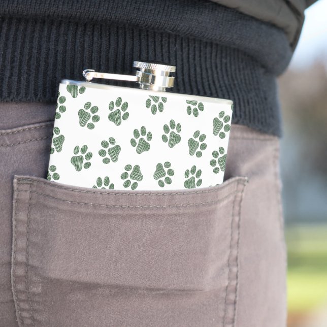 Doodle Paws, Dog Paws, Green Paws Hip Flask (In Situ)