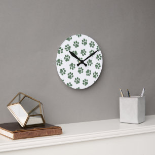 Doodle Paws, Dog Paws, Green Paws Round Clock