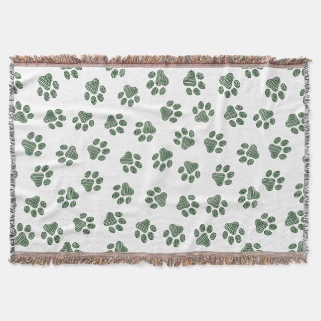 Doodle Paws, Dog Paws, Green Paws Throw Blanket (Front)