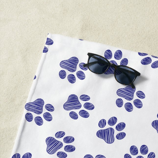 Doodle Paws, Dog Paws, Navy Blue Paws Beach Towel (In Situ)