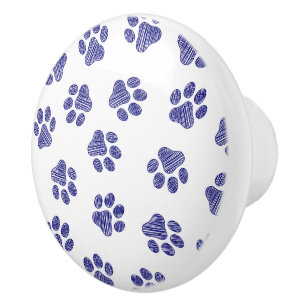 Doodle Paws, Dog Paws, Navy Blue Paws Ceramic Knob