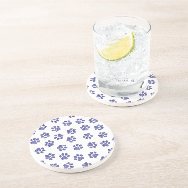 Doodle Paws, Dog Paws, Navy Blue Paws Coaster (Side)