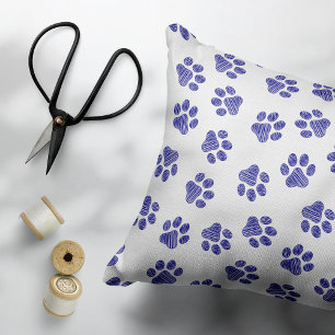 Doodle Paws, Dog Paws, Navy Blue Paws Decorative Cushion