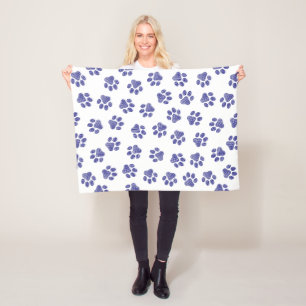 Doodle Paws, Dog Paws, Navy Blue Paws Fleece Blanket