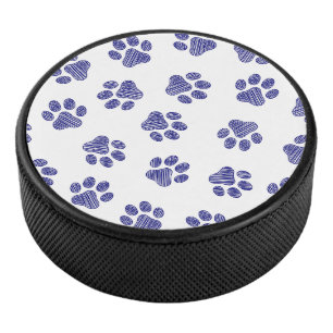 Doodle Paws, Dog Paws, Navy Blue Paws Hockey Puck