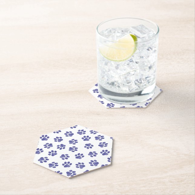 Doodle Paws, Dog Paws, Navy Blue Paws Paper Coaster (Insitu)