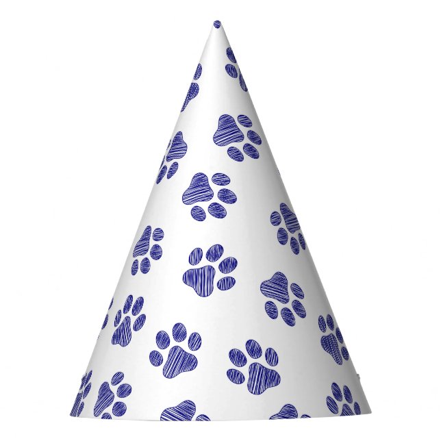 Doodle Paws, Dog Paws, Navy Blue Paws Party Hat (Front)