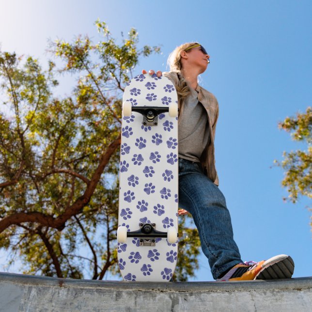 Doodle Paws, Dog Paws, Navy Blue Paws Skateboard (Outdoor 1)