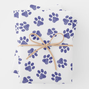 Doodle Paws, Dog Paws, Navy Blue Paws Wrapping Paper Sheet
