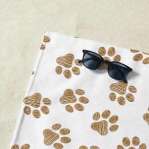 Doodle Paws, Dog Paws, Orange Gold Paws Beach Towel