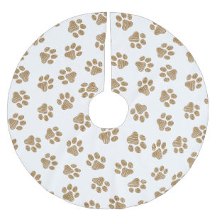 Doodle Paws, Dog Paws, Orange Gold Paws Brushed Polyester Tree Skirt