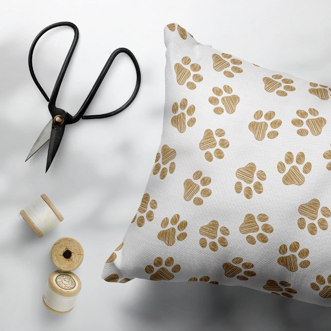 Doodle Paws, Dog Paws, Orange Gold Paws Decorative Cushion (Creator Uploaded)