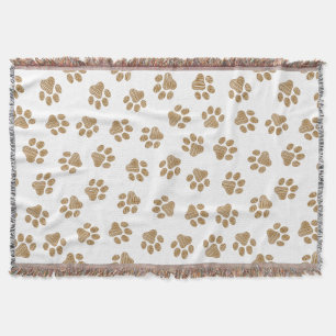 Doodle Paws, Dog Paws, Orange Gold Paws Throw Blanket