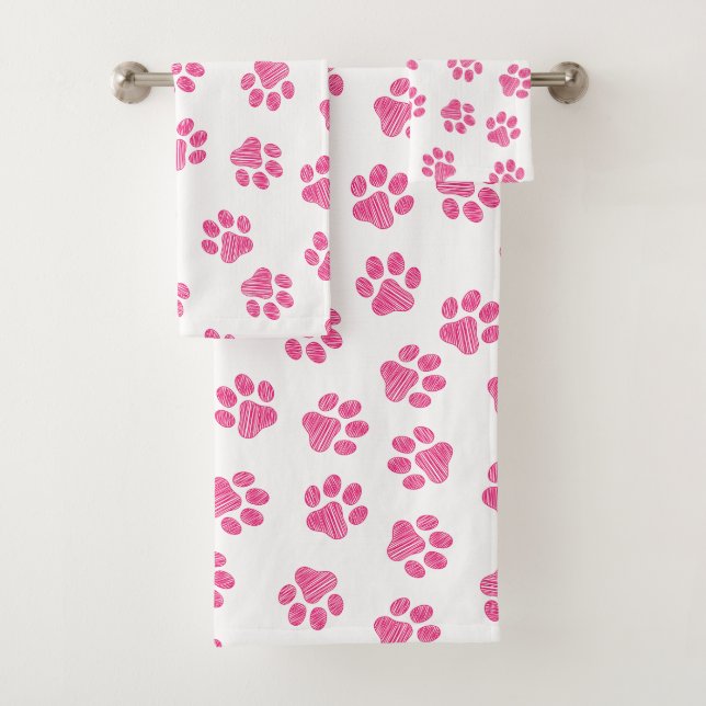 Doodle Paws, Dog Paws, Pink Paws Bath Towel Set (Insitu)