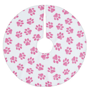 Doodle Paws, Dog Paws, Pink Paws Brushed Polyester Tree Skirt