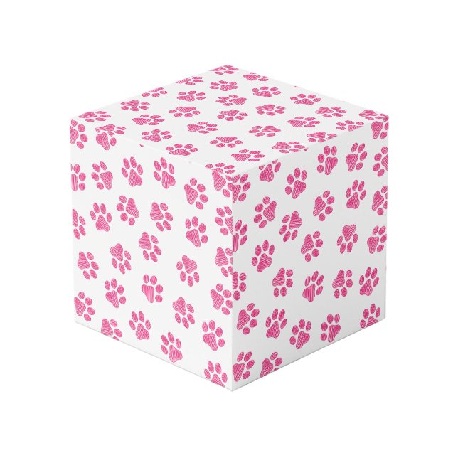 Doodle Paws, Dog Paws, Pink Paws Cube (Front Angled)