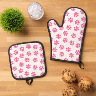 Doodle Paws, Dog Paws, Pink Paws Oven Mitt & Pot Holder Set