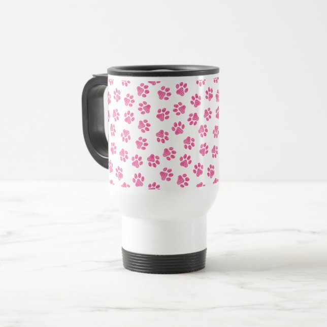 Doodle Paws, Dog Paws, Pink Paws Travel Mug (Front Left)