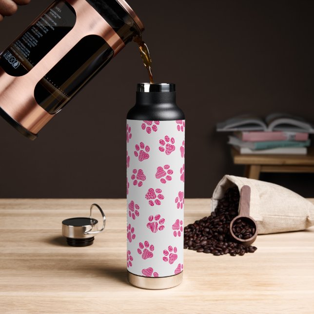 Doodle Paws, Dog Paws, Pink Paws Water Bottle (Coffee)