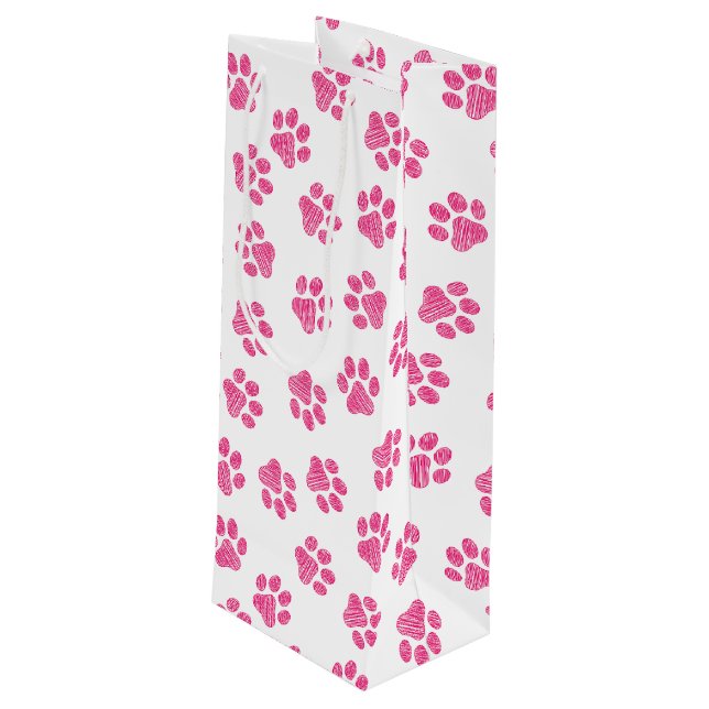 Doodle Paws, Dog Paws, Pink Paws Wine Gift Bag (Back Angled)