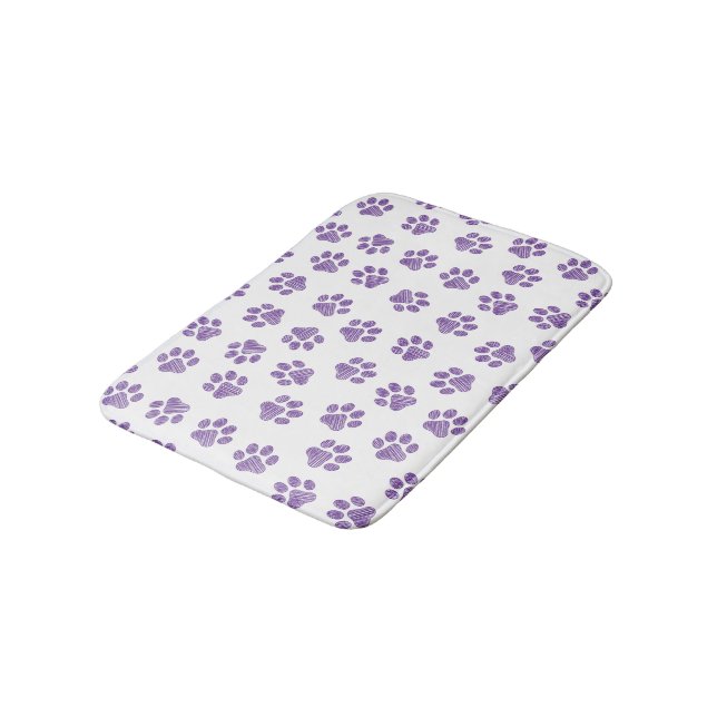 Doodle Paws, Dog Paws, Purple Paws Bath Mat (Angled)