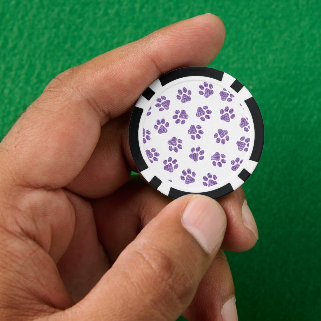 Doodle Paws, Dog Paws, Purple Paws Poker Chips (Hand)
