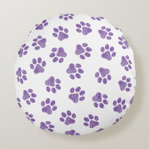 Doodle Paws, Dog Paws, Purple Paws Round Cushion