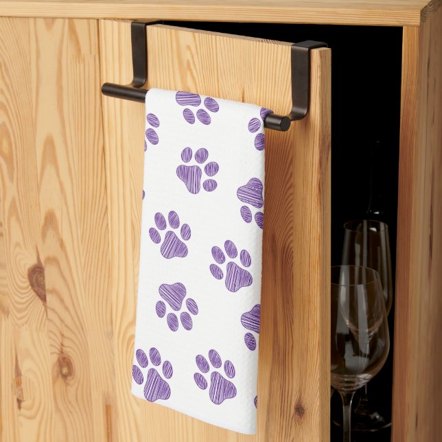 Doodle Paws, Dog Paws, Purple Paws Tea Towel (Thirds Fold)