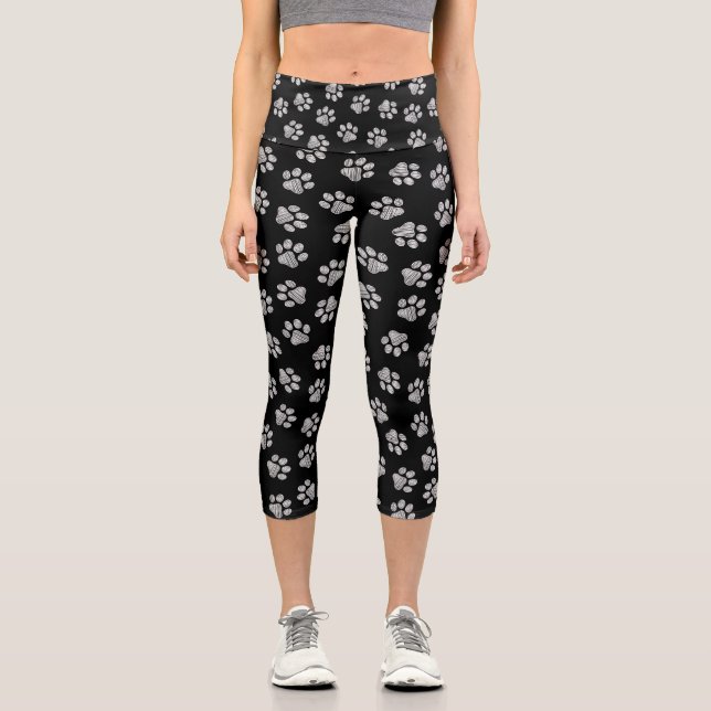 Doodle Paws, Dog Paws, White Paws Capri Leggings (Front)