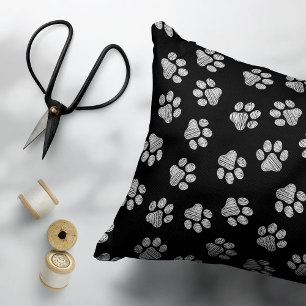 Doodle Paws, Dog Paws, White Paws Decorative Cushion
