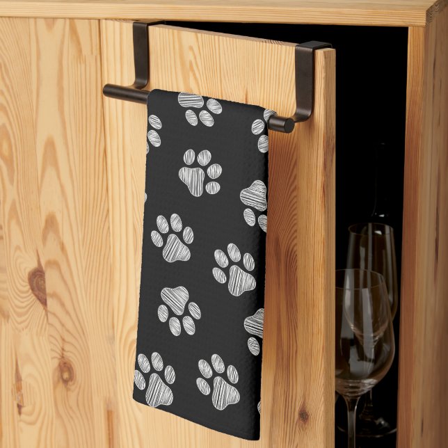 Doodle Paws, Dog Paws, White Paws Tea Towel (Thirds Fold)